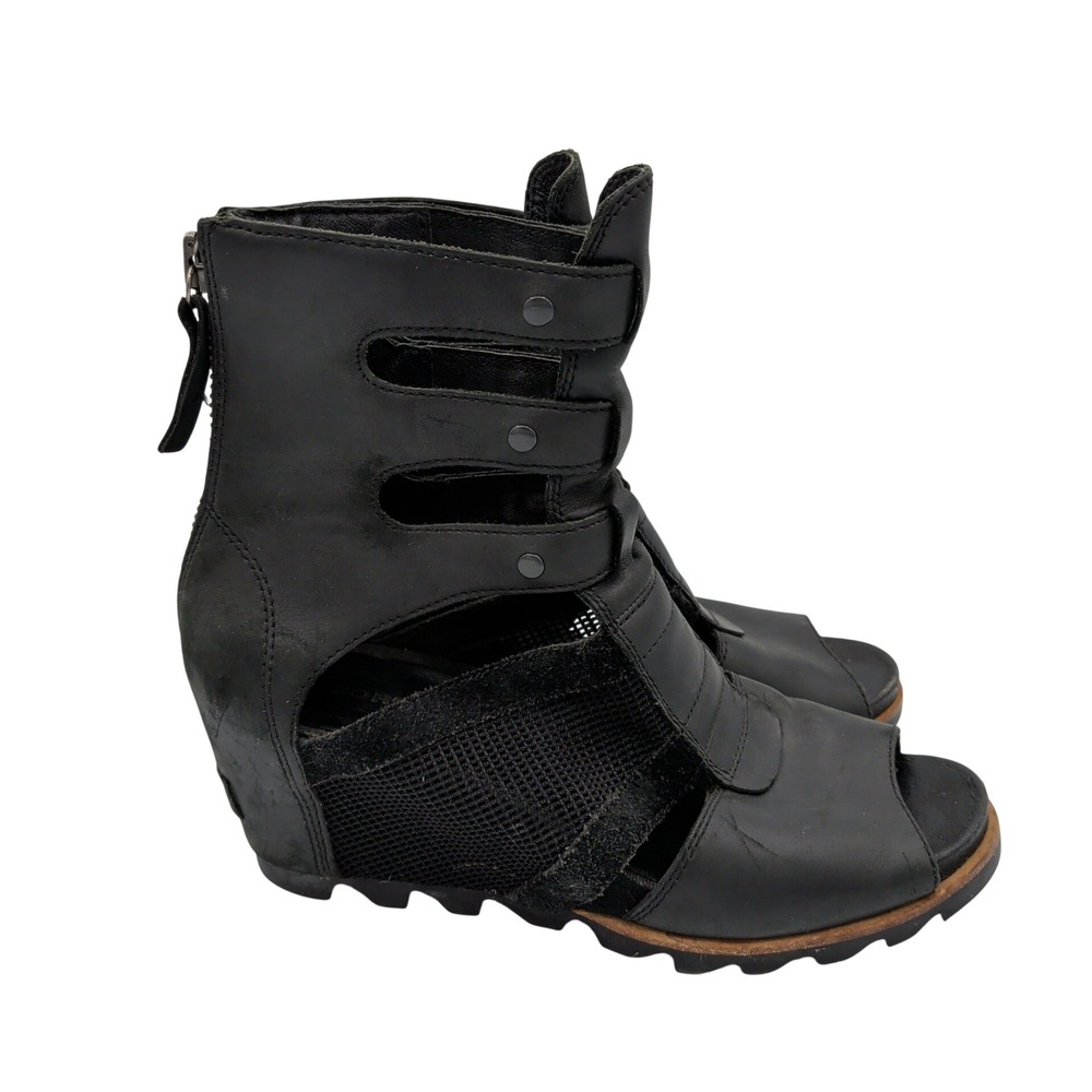 Sorel Black Cutout Wedge Sandals